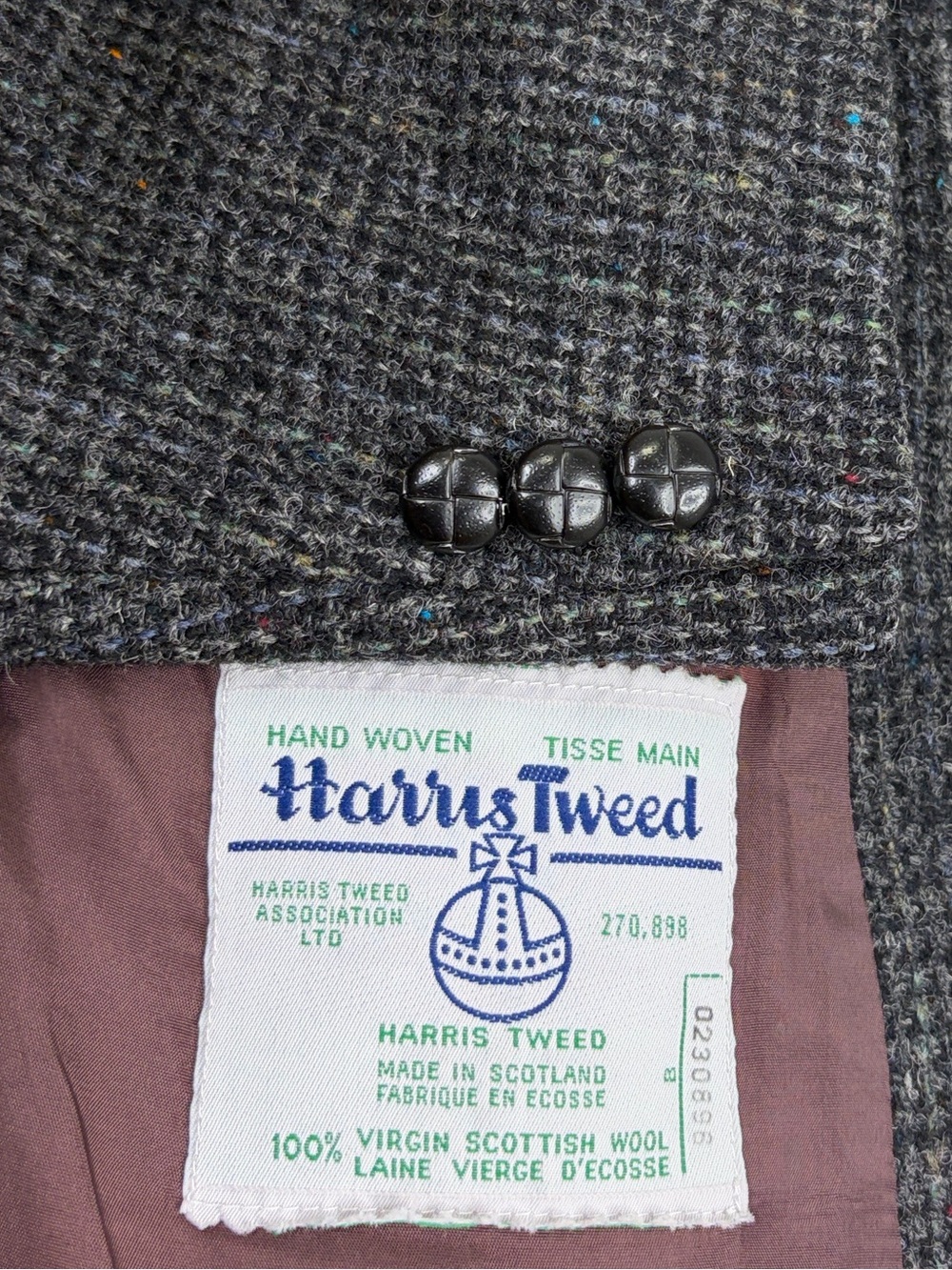 Vintage Harris Tweed Sport Coat Mens 46R Grey Blue Wool Made in Canada Blazer
